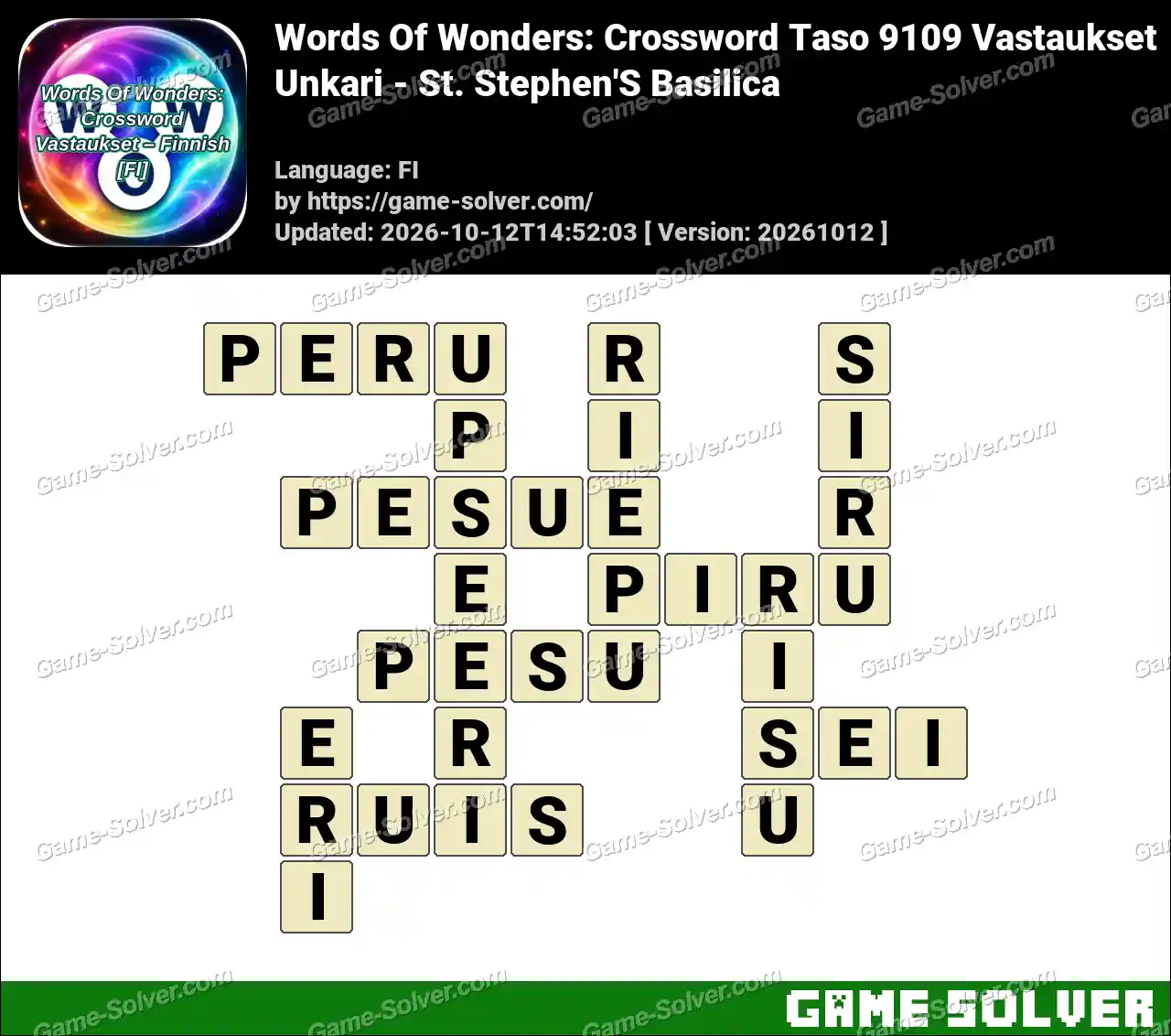 Words Of Wonders: Crossword Taso 9109 Vastaukset – Unkari – St. Stephen’S Basilica